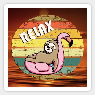 Sloth Funny Graphic Design Retro Relax Sunset Sloths & Flamingo in Sunset Vintage Ocean Sticker